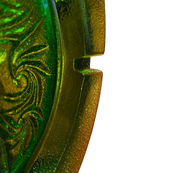 Vintage L. E. Smith Sand & Scroll Green Glass Ashtray, Catch All, Ring Dish MCM - Picture 4 of 5